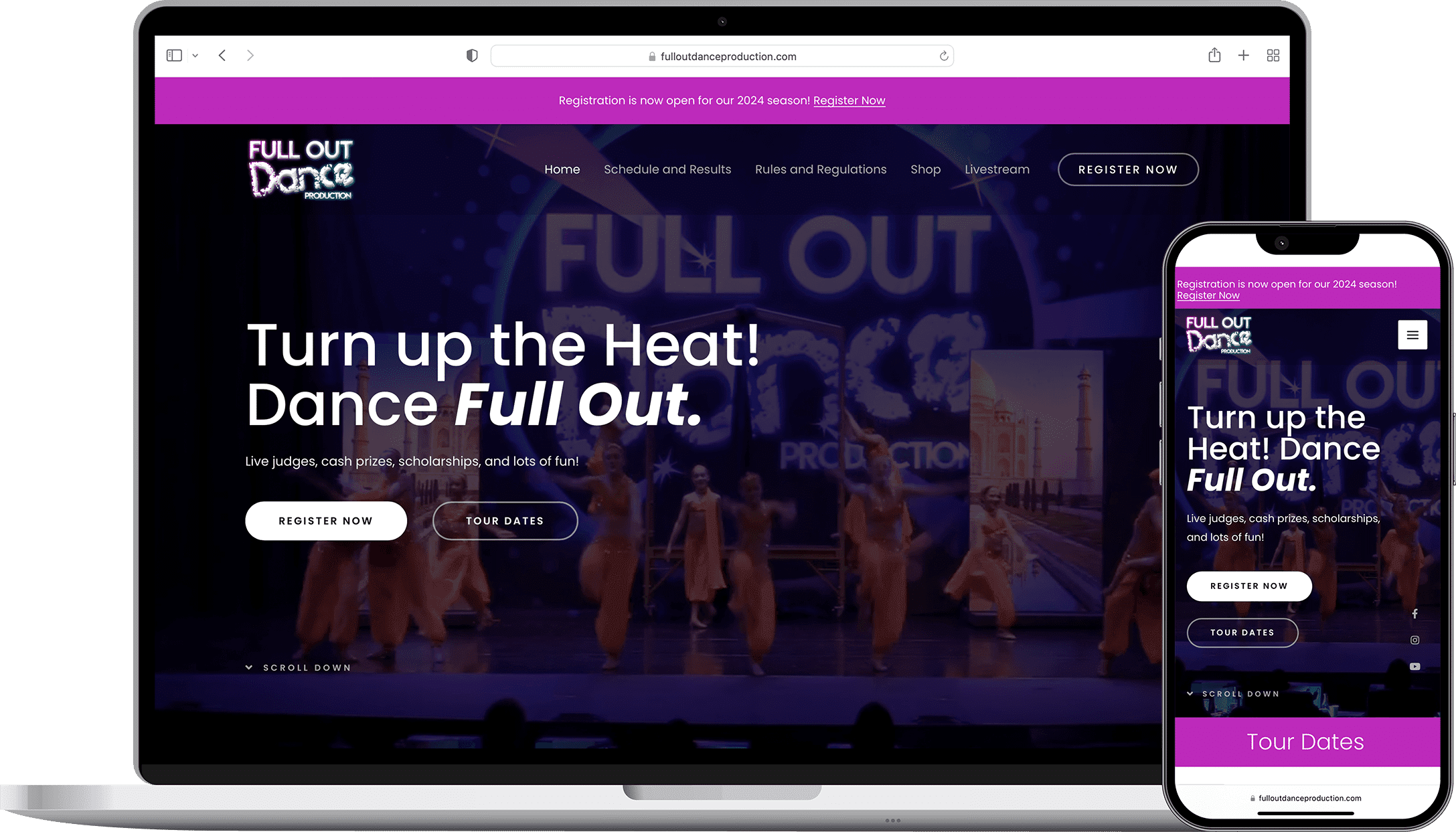 Full Out Dance Production website mockup