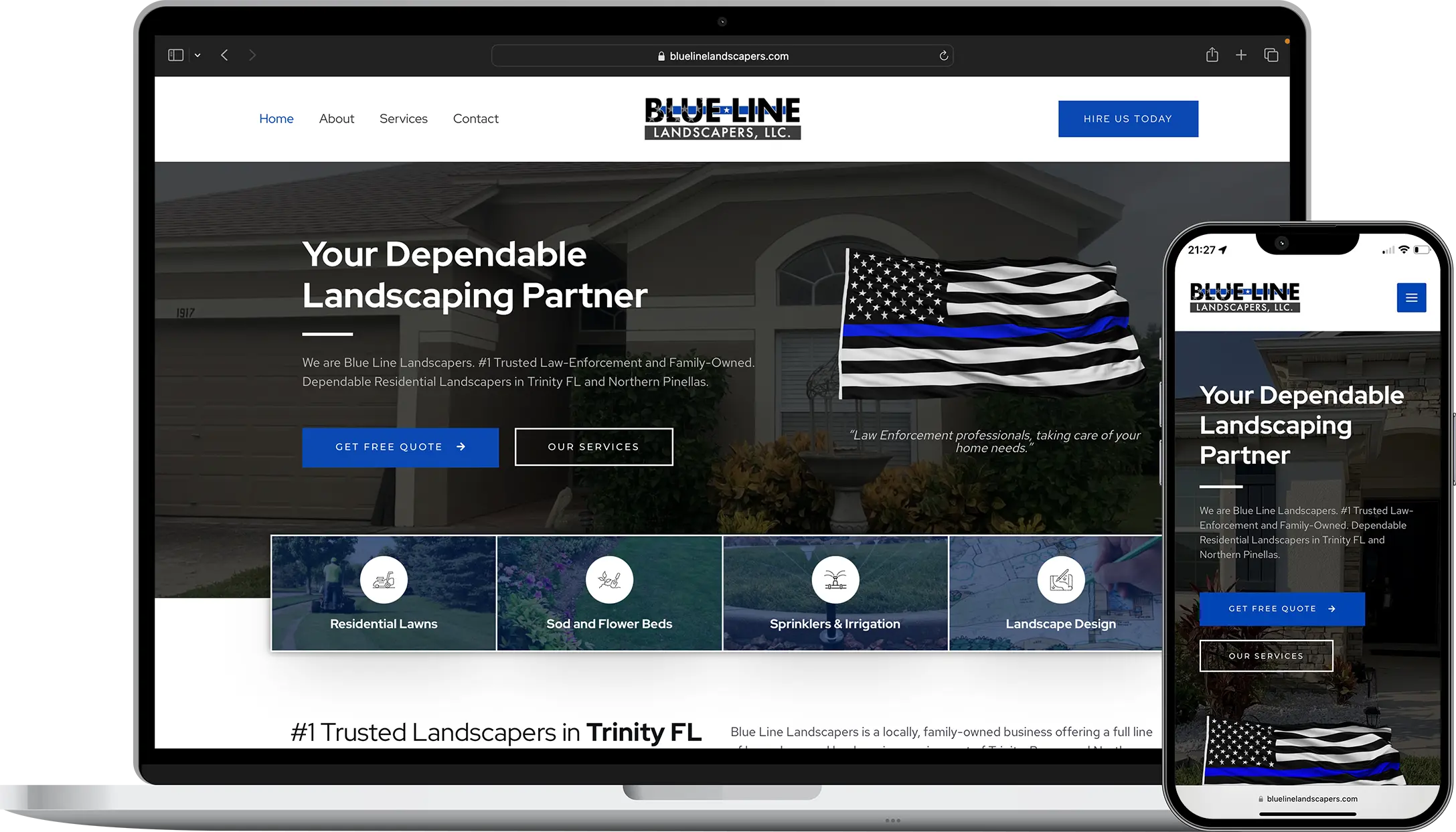 Blue Line Landscapers website mockup