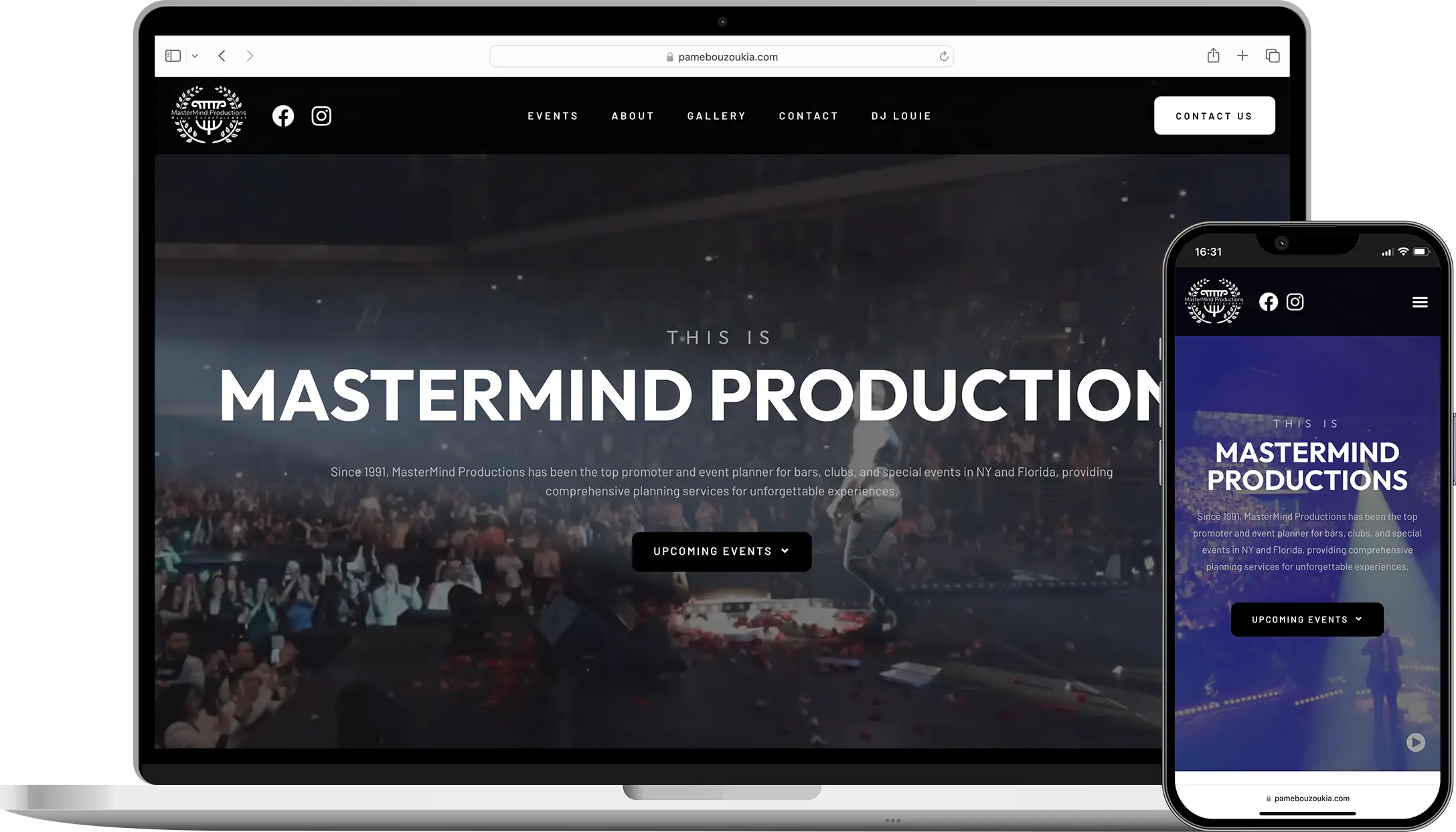 Mastermind Productions website mockup