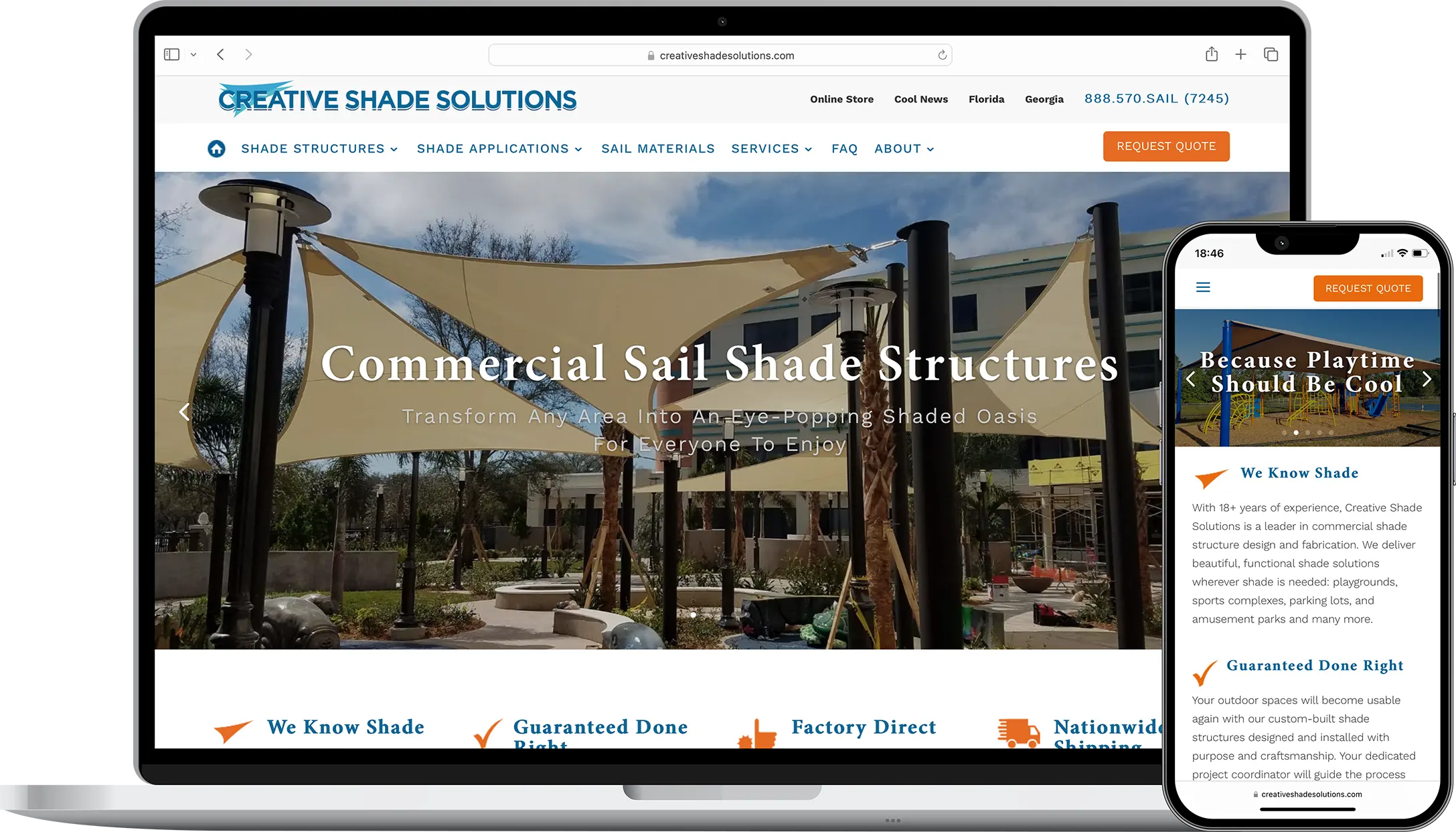 Creative Shade Solutions website mockup