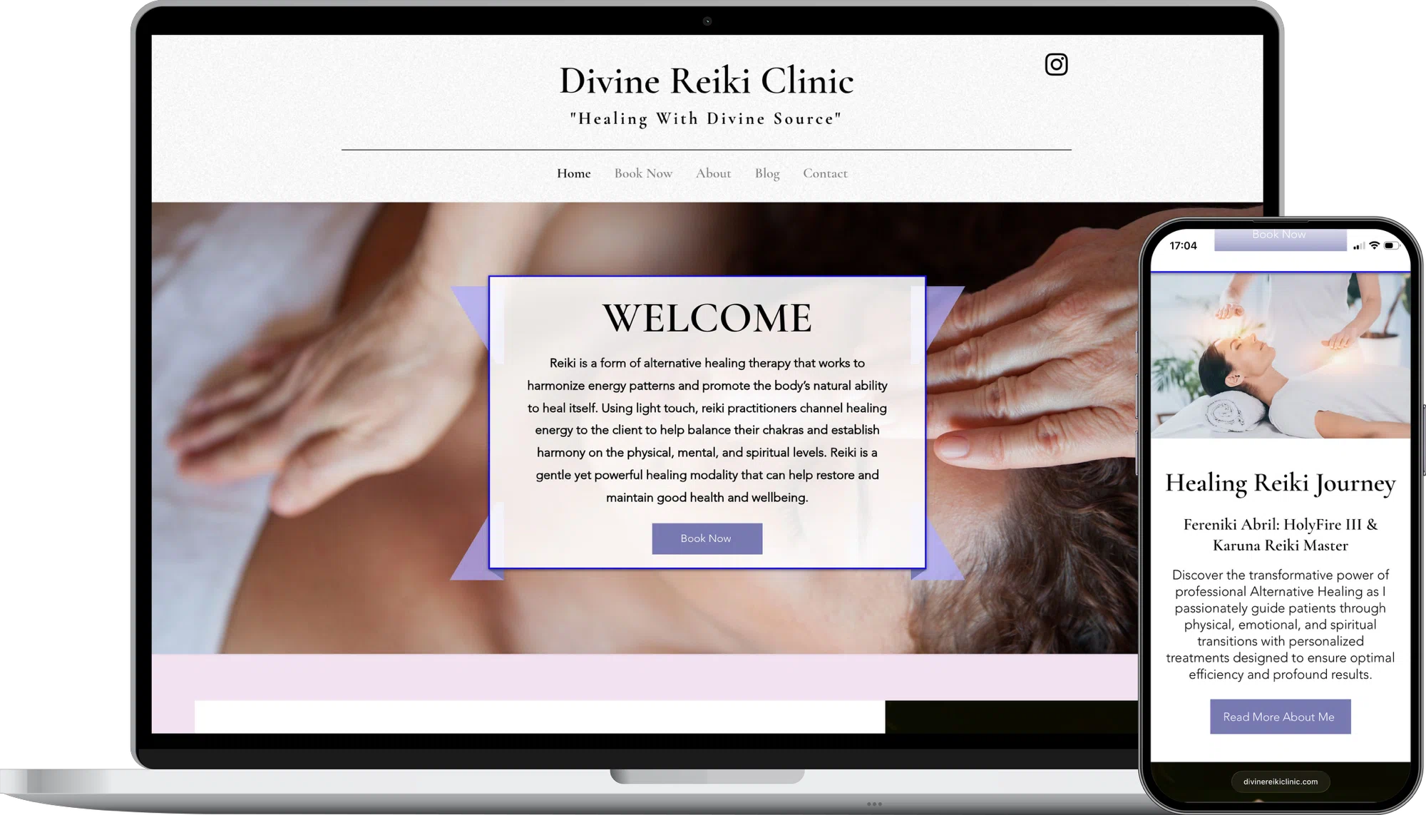 Divine Reiki Clinic website mockup