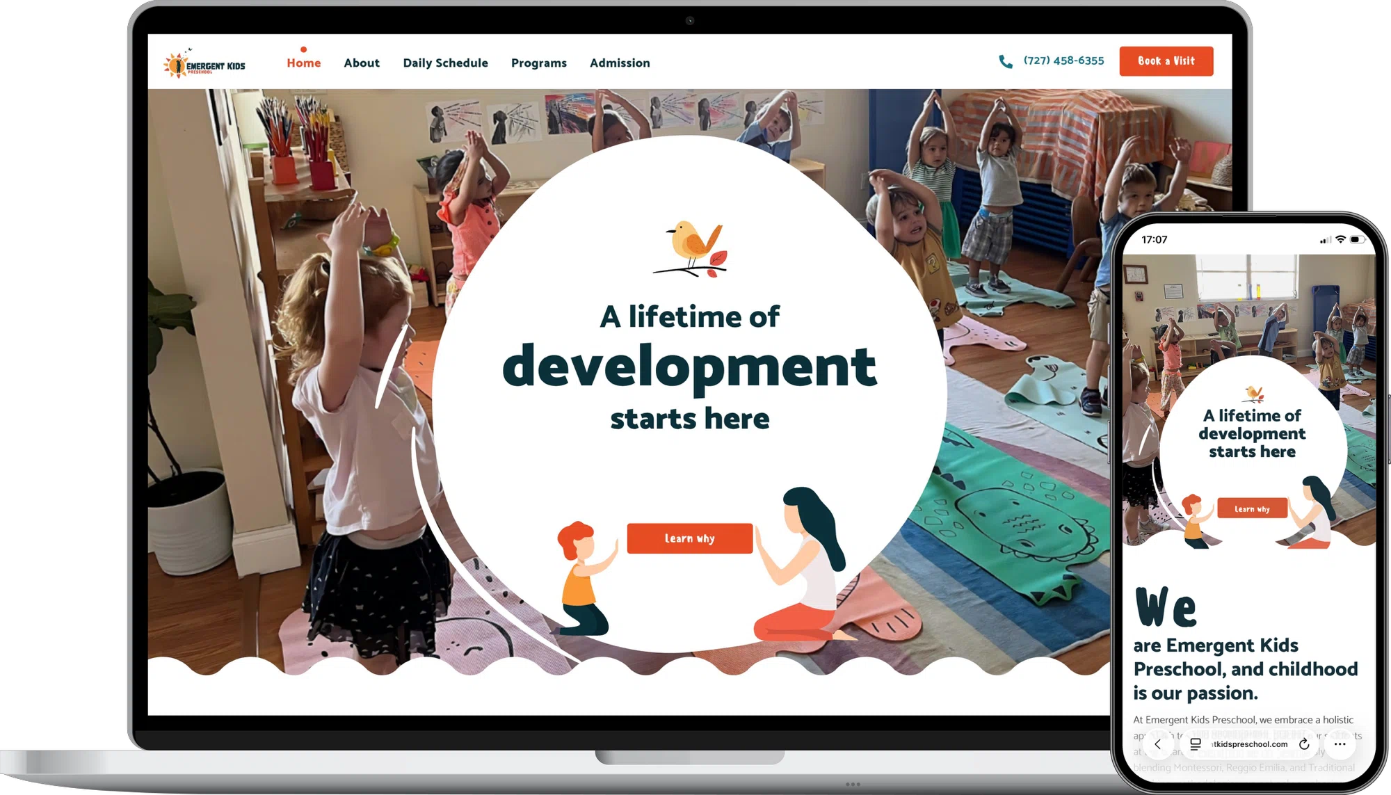 Emergent Kids Preschool website mockup