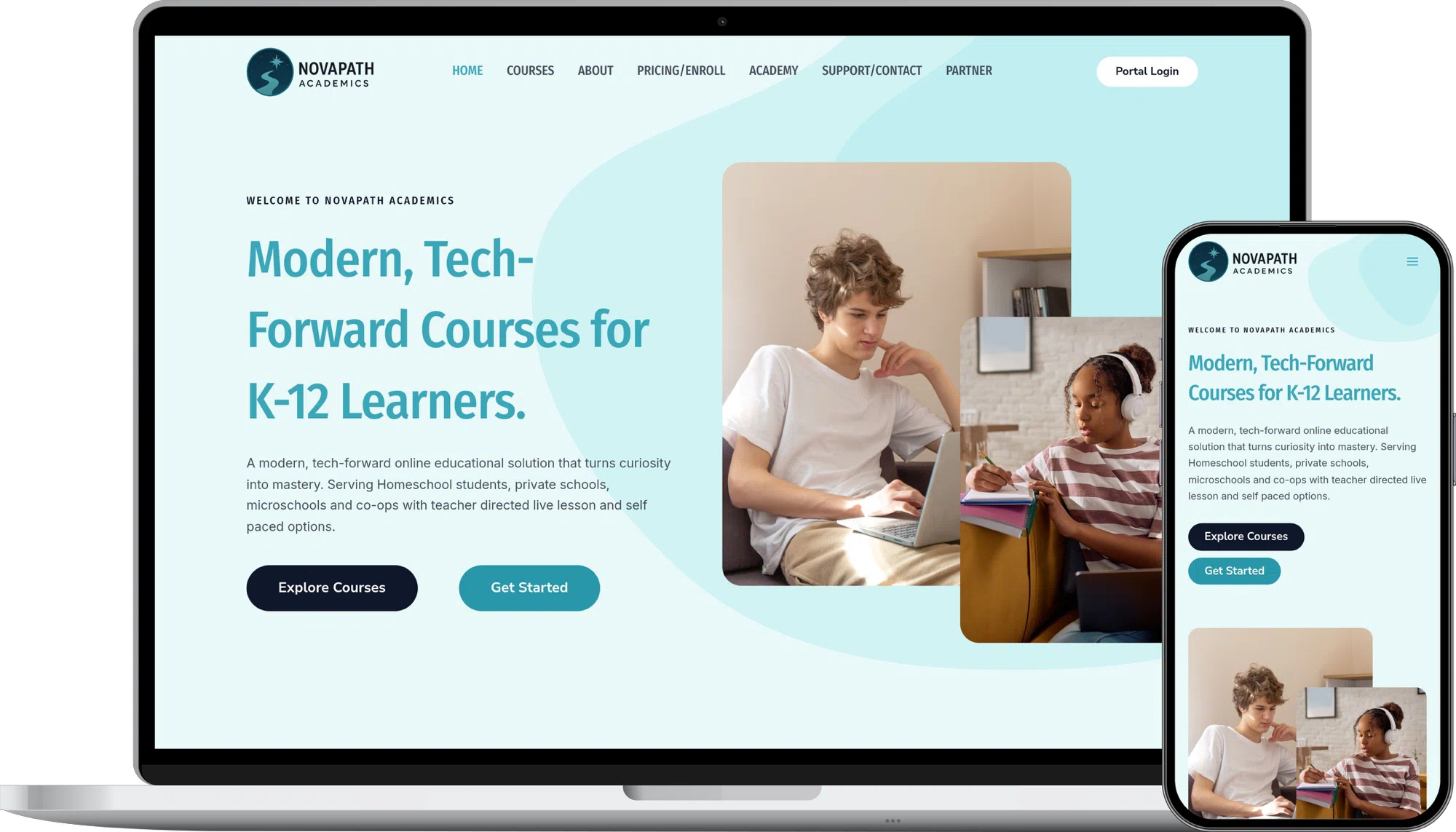 NovaPath Academics website mockup
