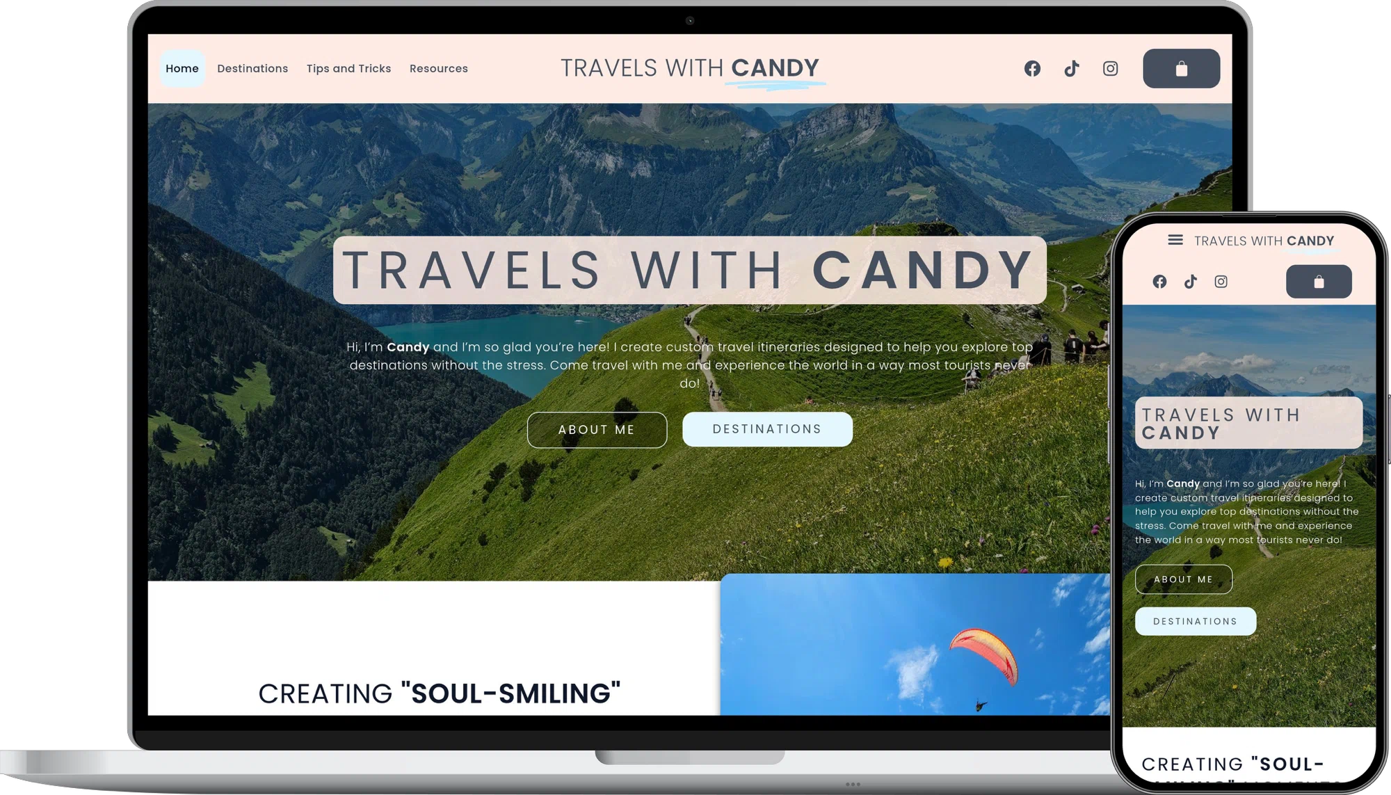 Travels With Candy website mockup