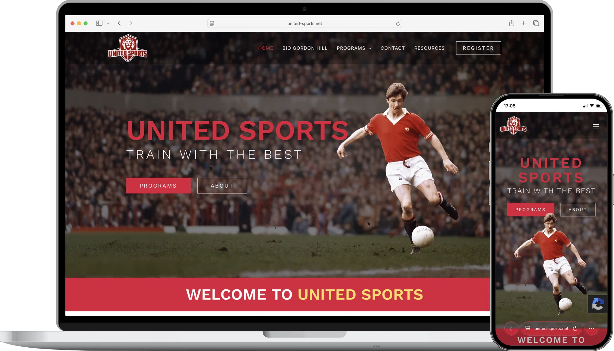 United Sports website mockup