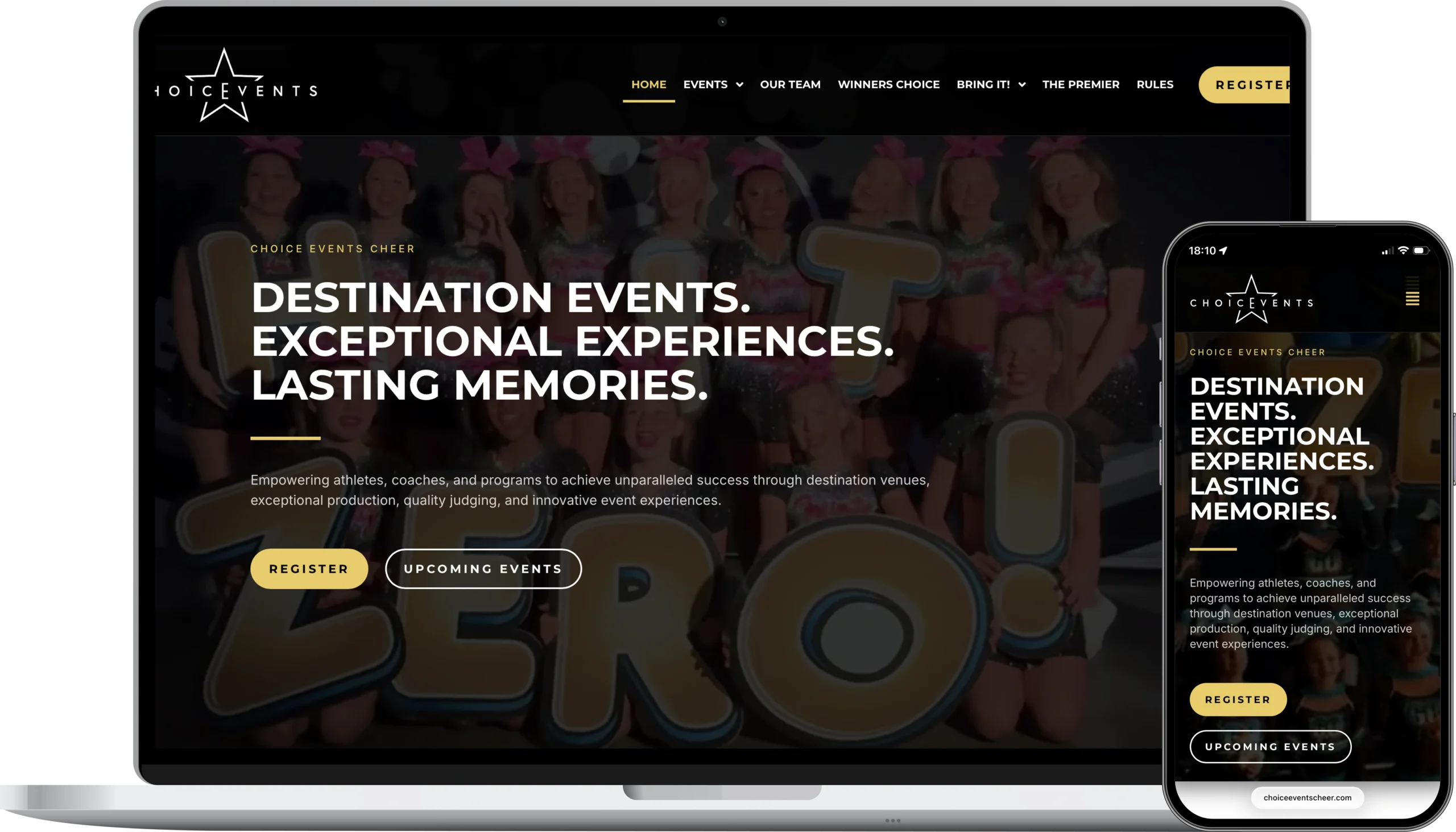 Choice Events Cheer website mockup